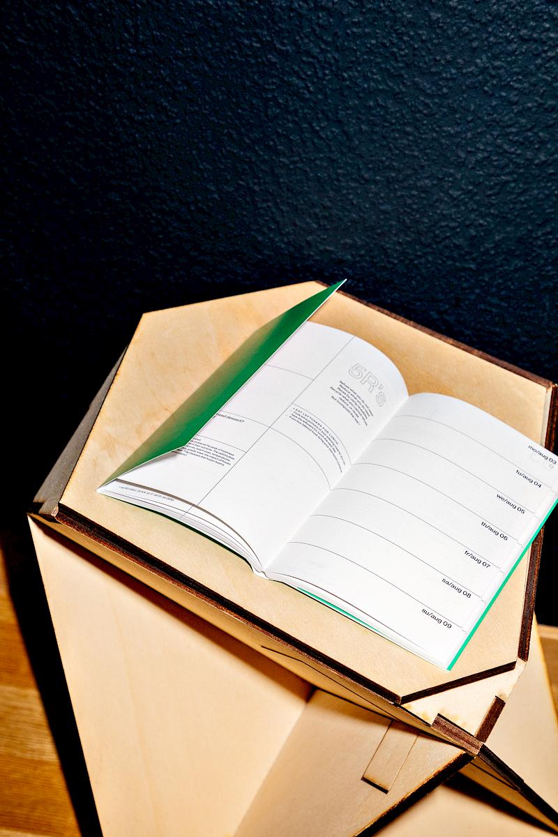 A planner on a boutique’s one of a kind bedside table