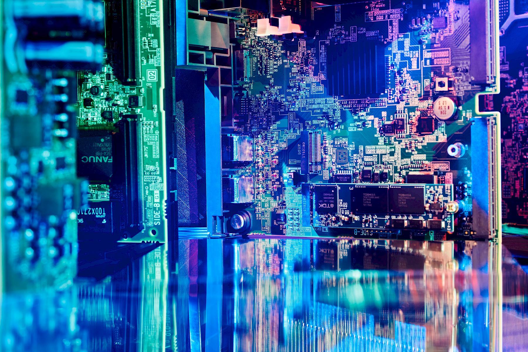 A close-up of some of the components of the C.O.R.E. IPC Mainboard